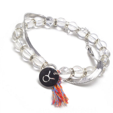 Clear Quartz & Stainless Steel 'AMPLIFY ENERGY' Zodiac Sign Charm Bracelet